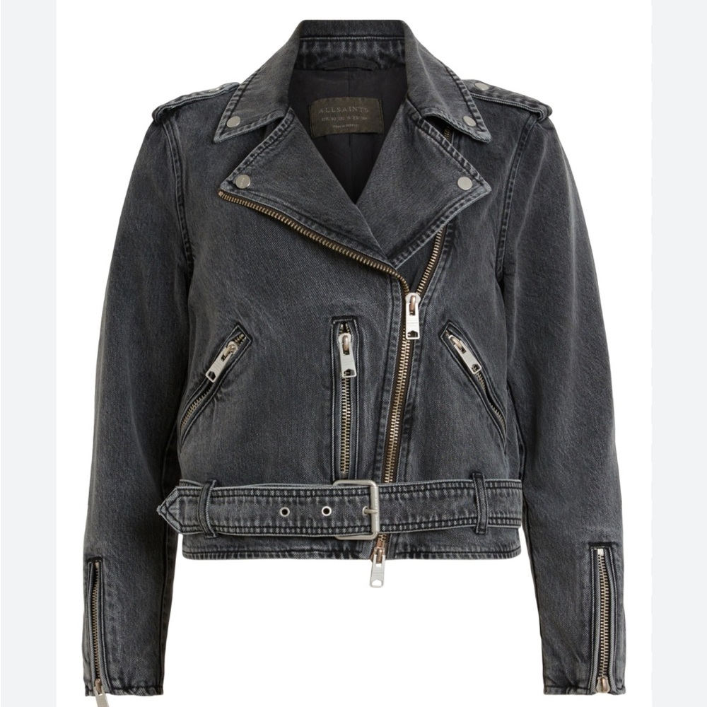 ALLSAINTS black/gray denim moto jacket